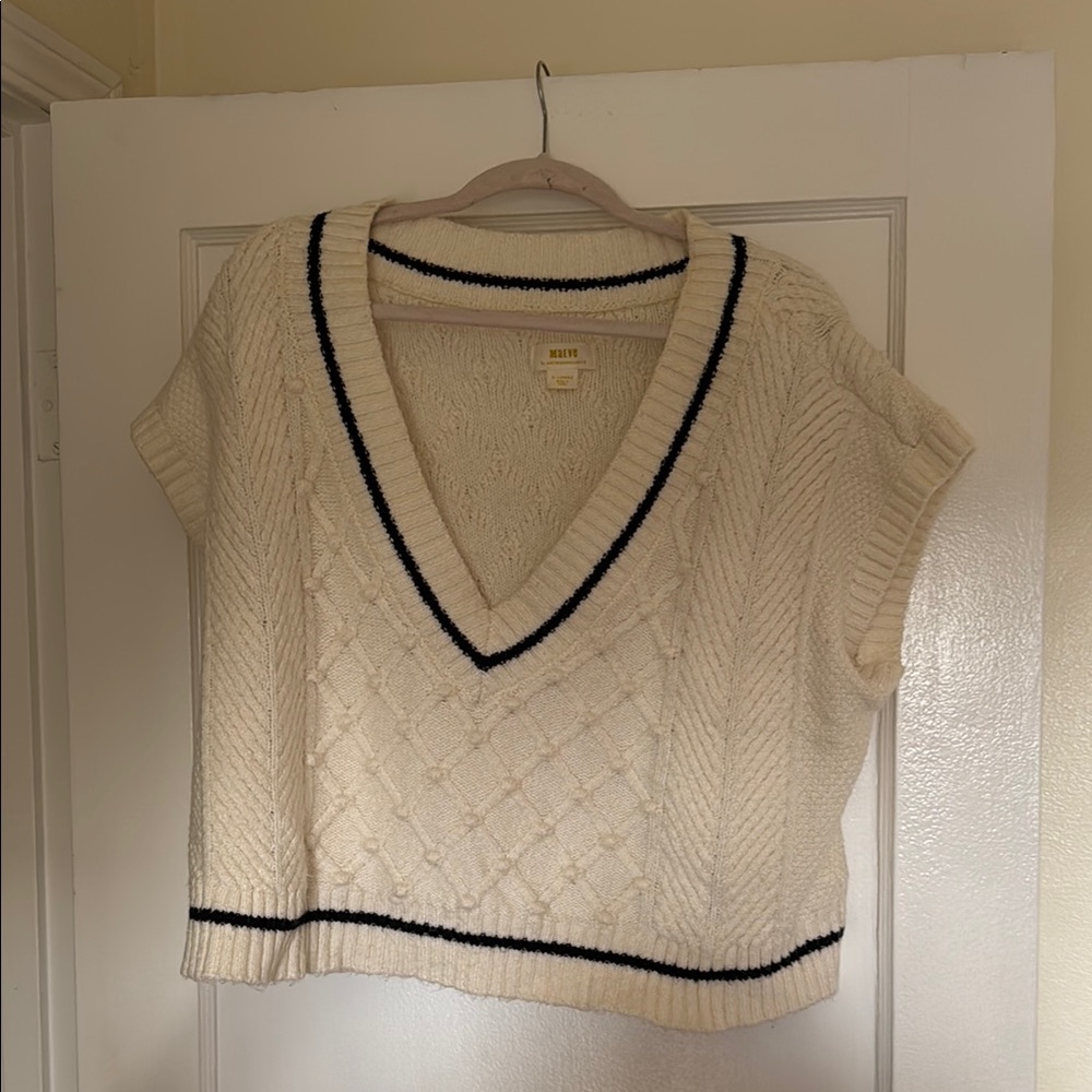 Maeve for Anthropologie Oversized Sweater Vest  Beige Knit V-Neck XL